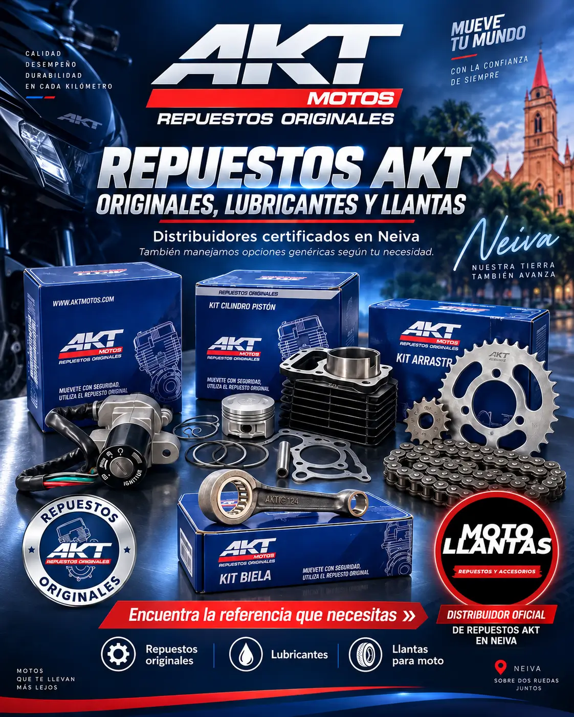 Repuestos AKT para moto en Neiva, repuestos originales, lubricantes y llantas en Motollantas