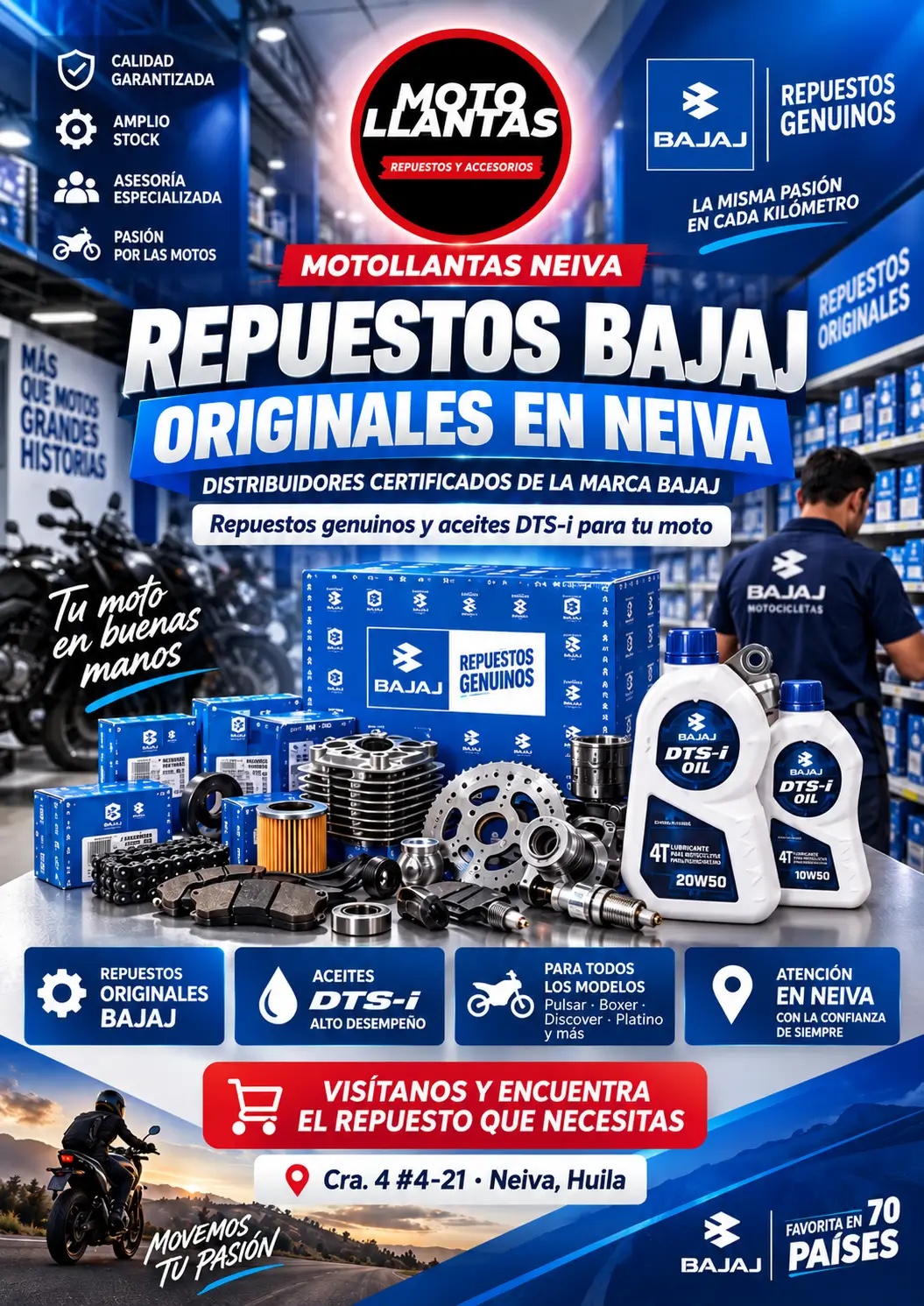 Repuestos originales Bajaj para motos en Motollantas Neiva
