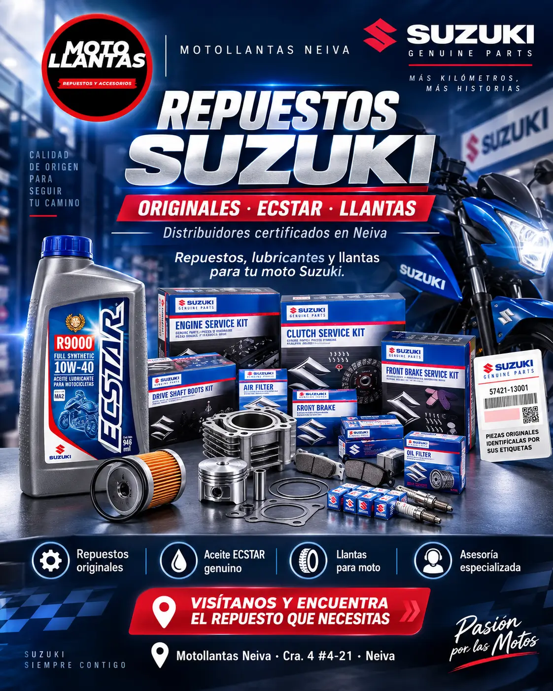 Repuestos Suzuki para motos en Neiva, productos originales Suzuki y aceite ECSTAR