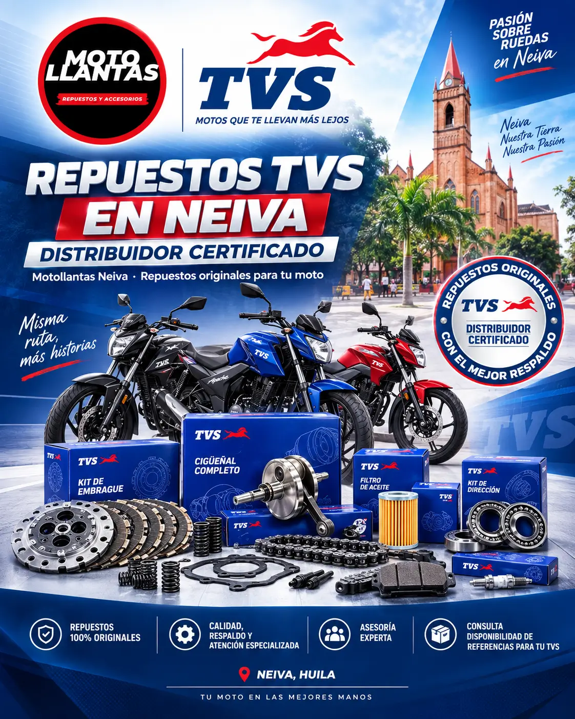 Repuestos TVS para motos en Neiva distribuidos por Motollantas Neiva